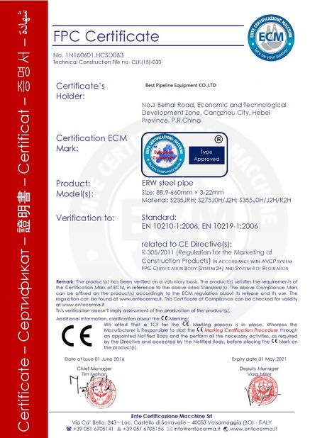 China BEST PIPELINE EQUIPMENT CO.,LTD Certificaciones